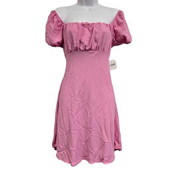 NWT Altard State Women's L PastelPink Puff Sleeve Mini Milkmaid Dress Back Tie D - Picture 1 of 13